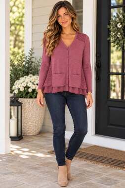 LOGO by Lori Goldstein Mauve Button Front Tunic Cardigan XS Petite